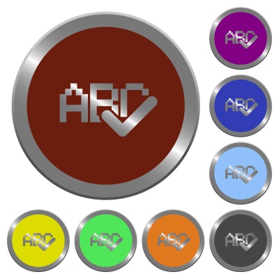 Set of color glossy coin-like spell check buttons. - Free image