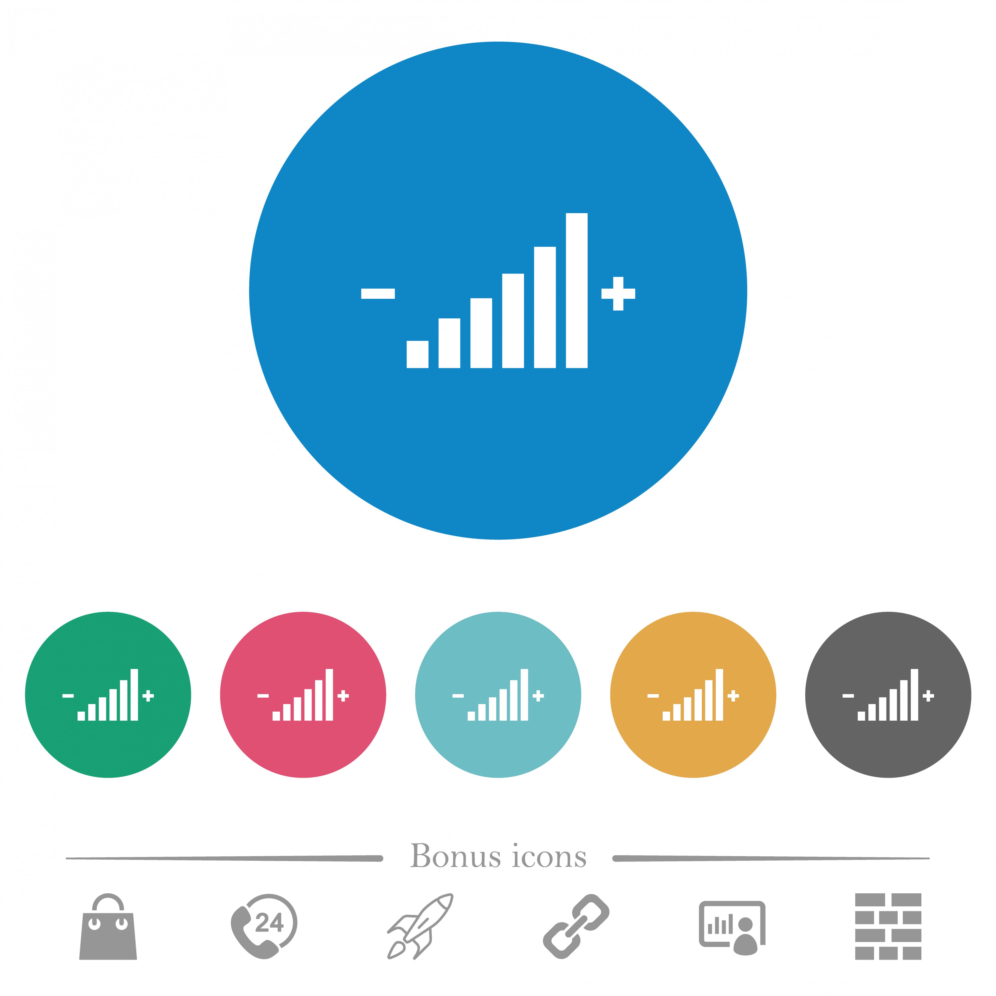 Control element flat white icons on round color backgrounds. 6 bonus icons included. - Free image