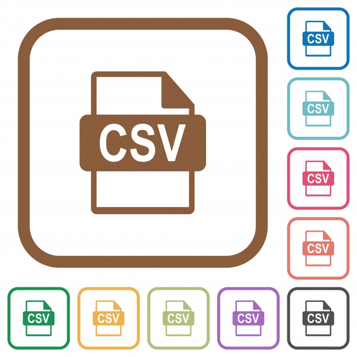 CSV file format simple icons in color rounded square frames on white background - Free image