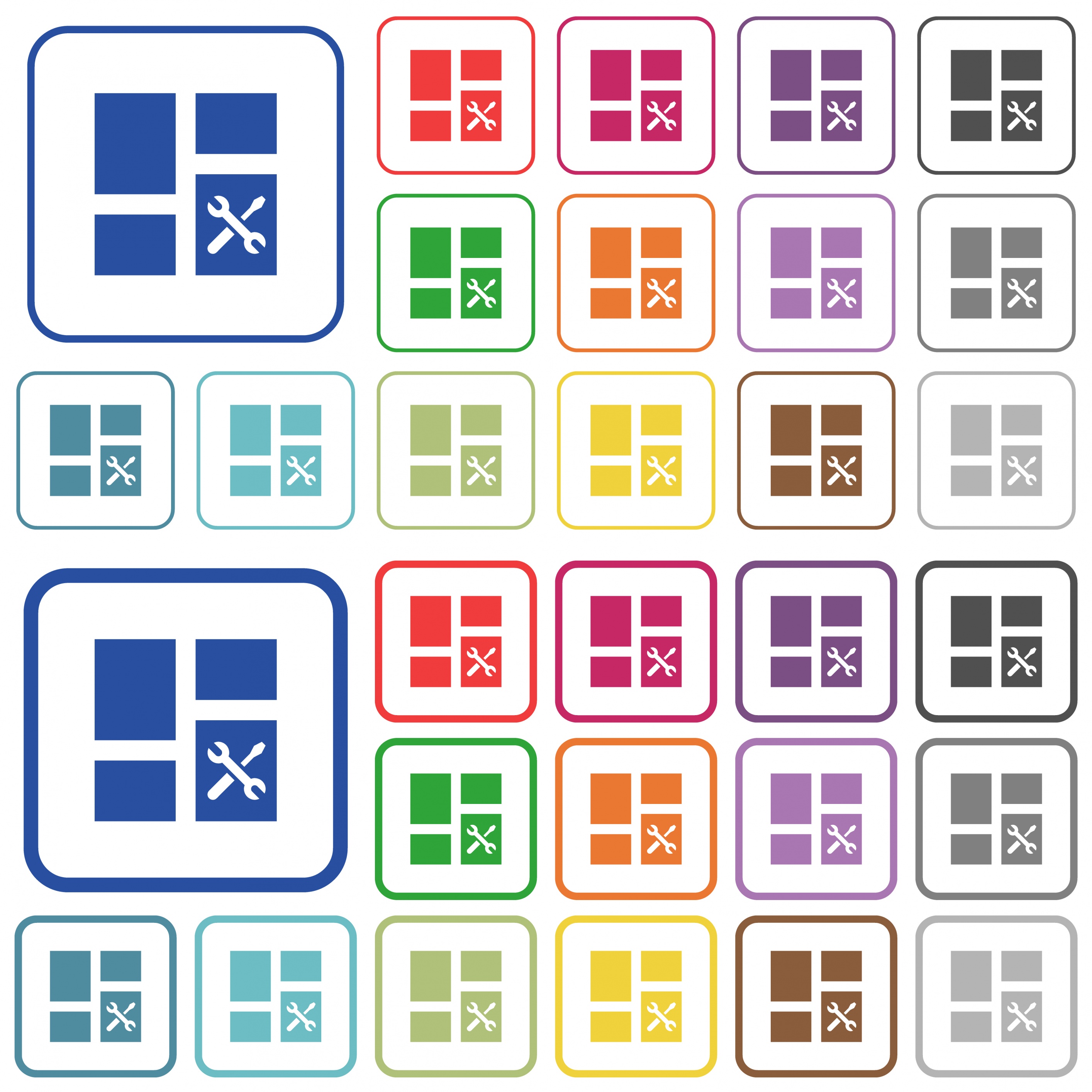 Dashboard tools color flat icons in rounded square frames. Thin and thick versions included. - Free image