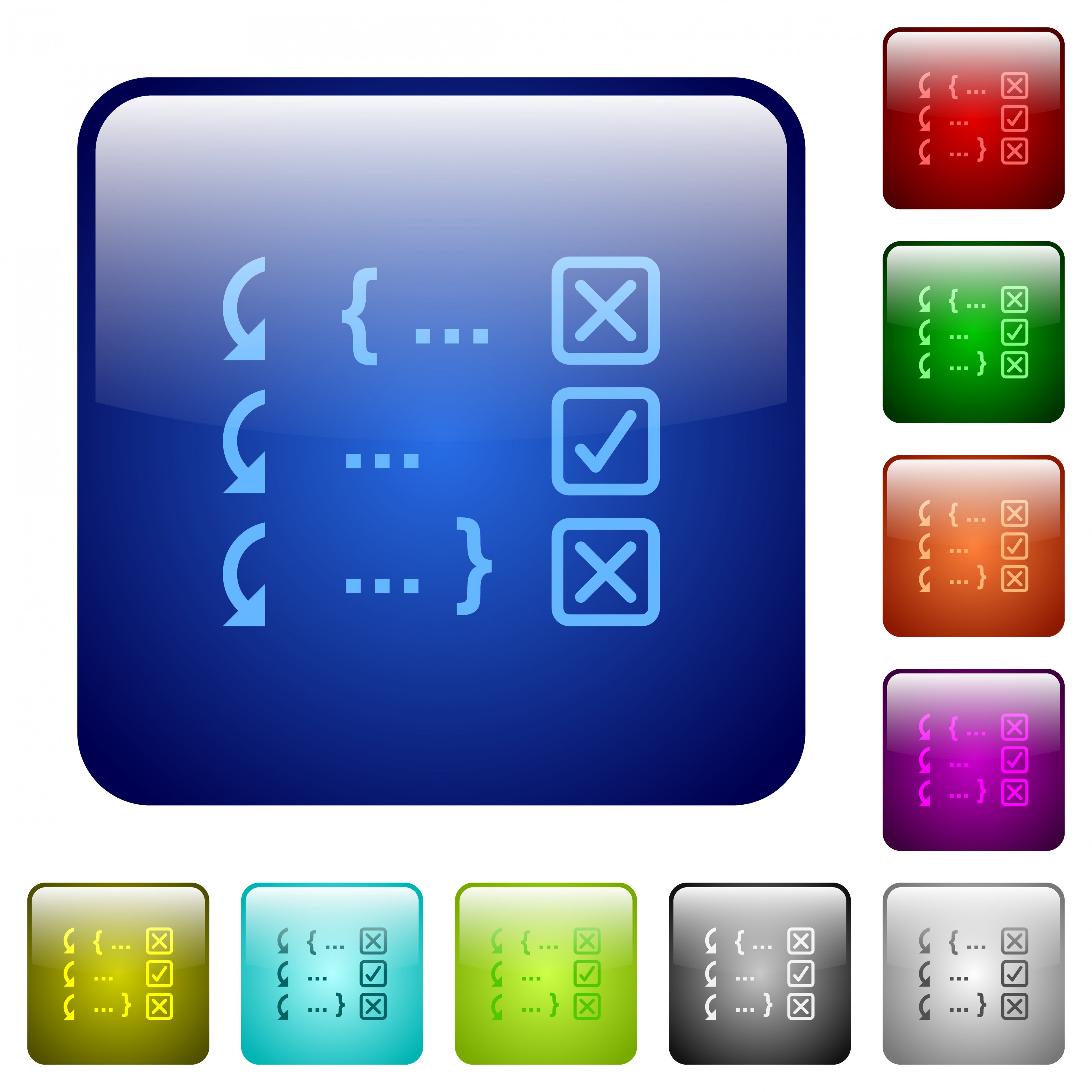 Debugging program icons in rounded square color glossy button set - Free image