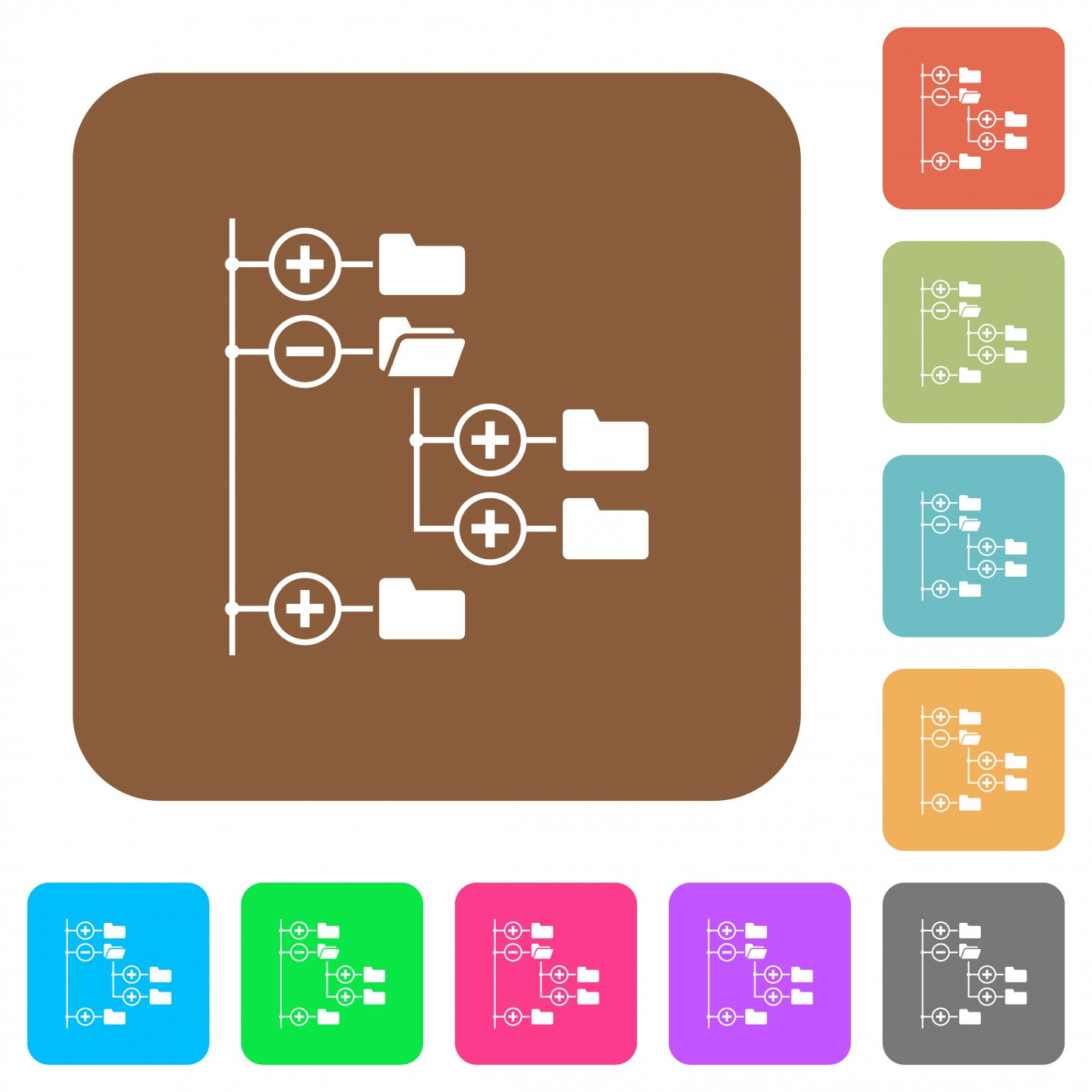 Directory browser flat icons on rounded square vivid color backgrounds. - Free image