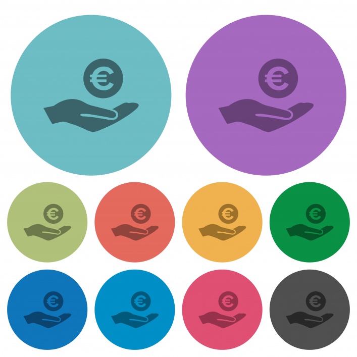 Euro earnings darker flat icons on color round background - Free image