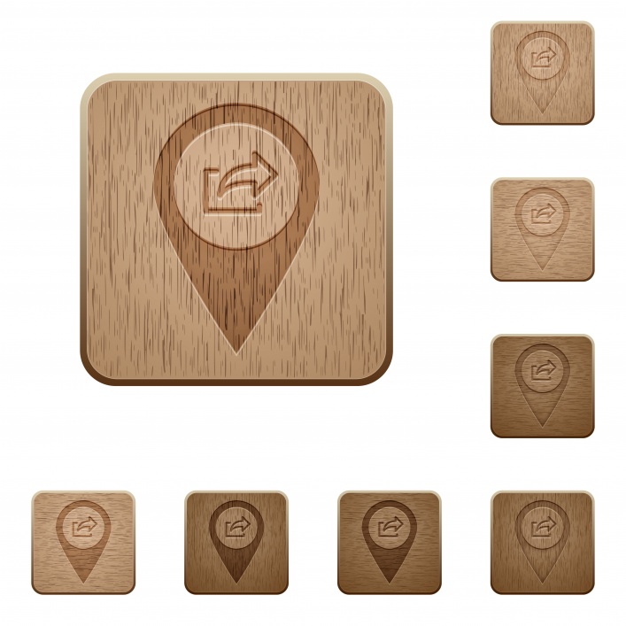 Export GPS map location on rounded square carved wooden button styles - Free image