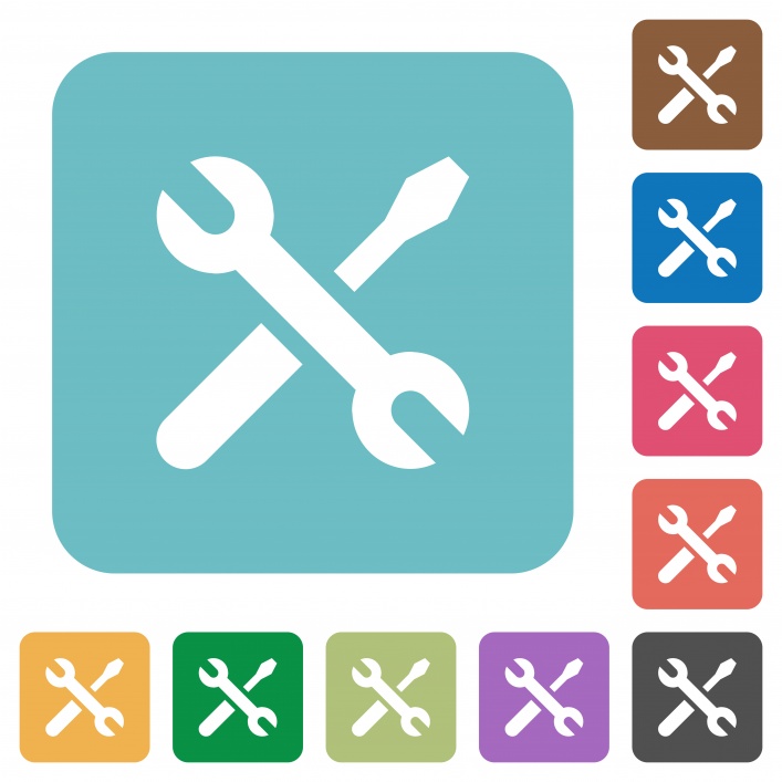 Flat maintenance icons on rounded square color backgrounds. - Free image