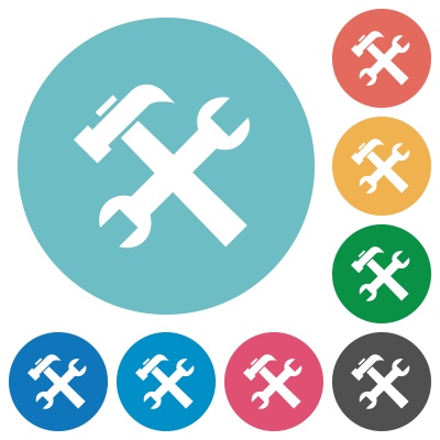 Flat tools icon set on round color background. 8 color variations included with light teme. - Free image