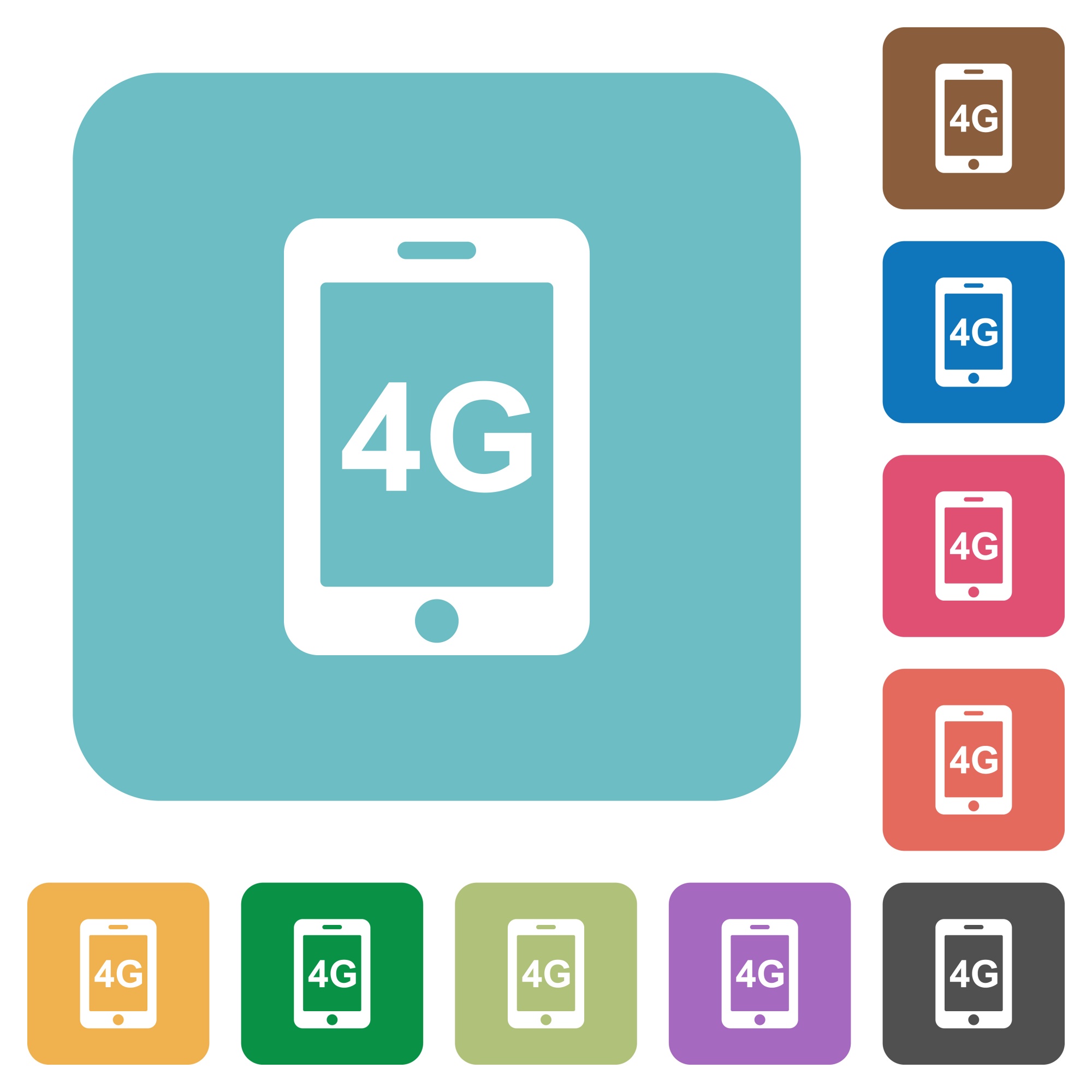 Fourth gereration mobile network white flat icons on color rounded square backgrounds - Free image