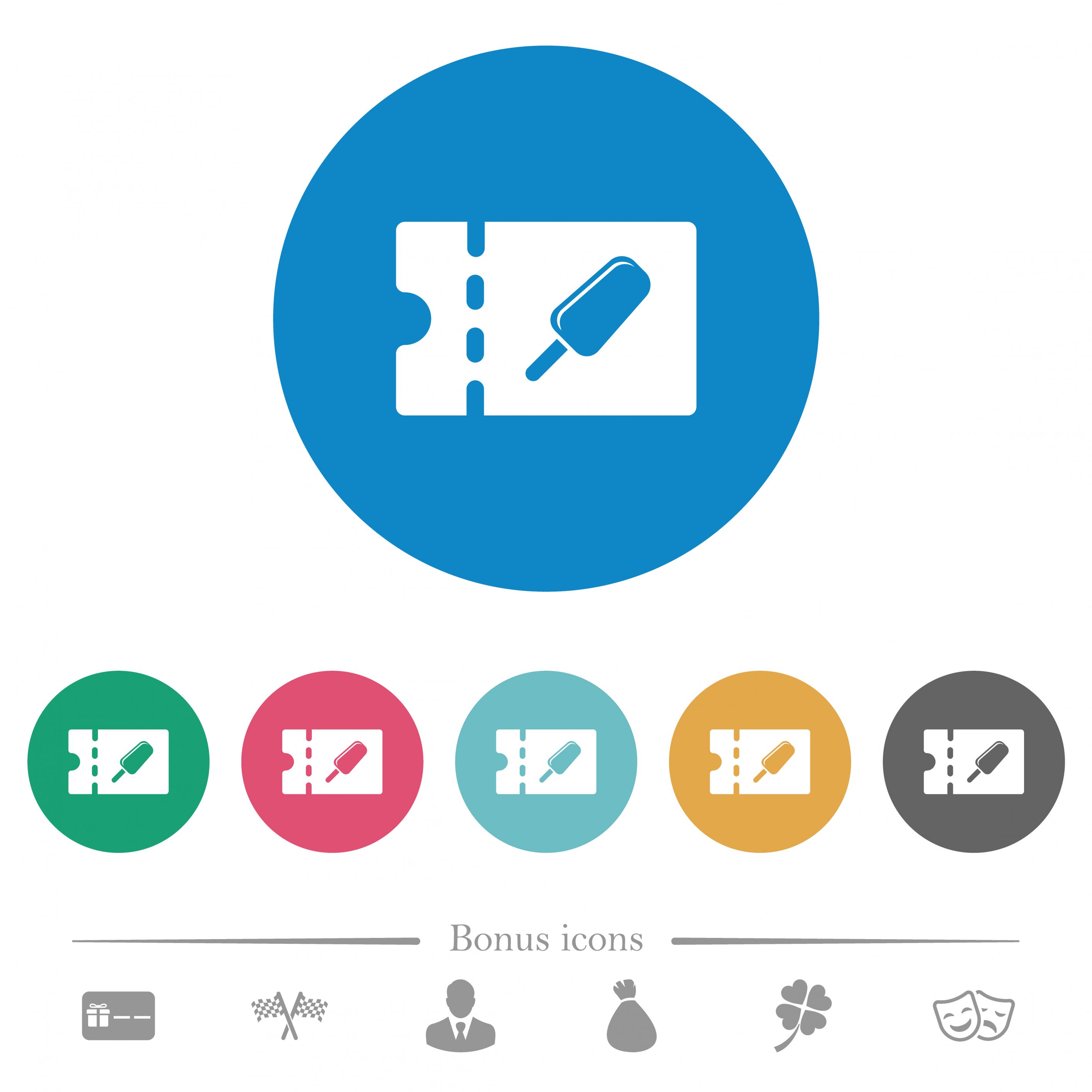 Ice lolly discount coupon flat white icons on round color backgrounds. 6 bonus icons included. - Free image