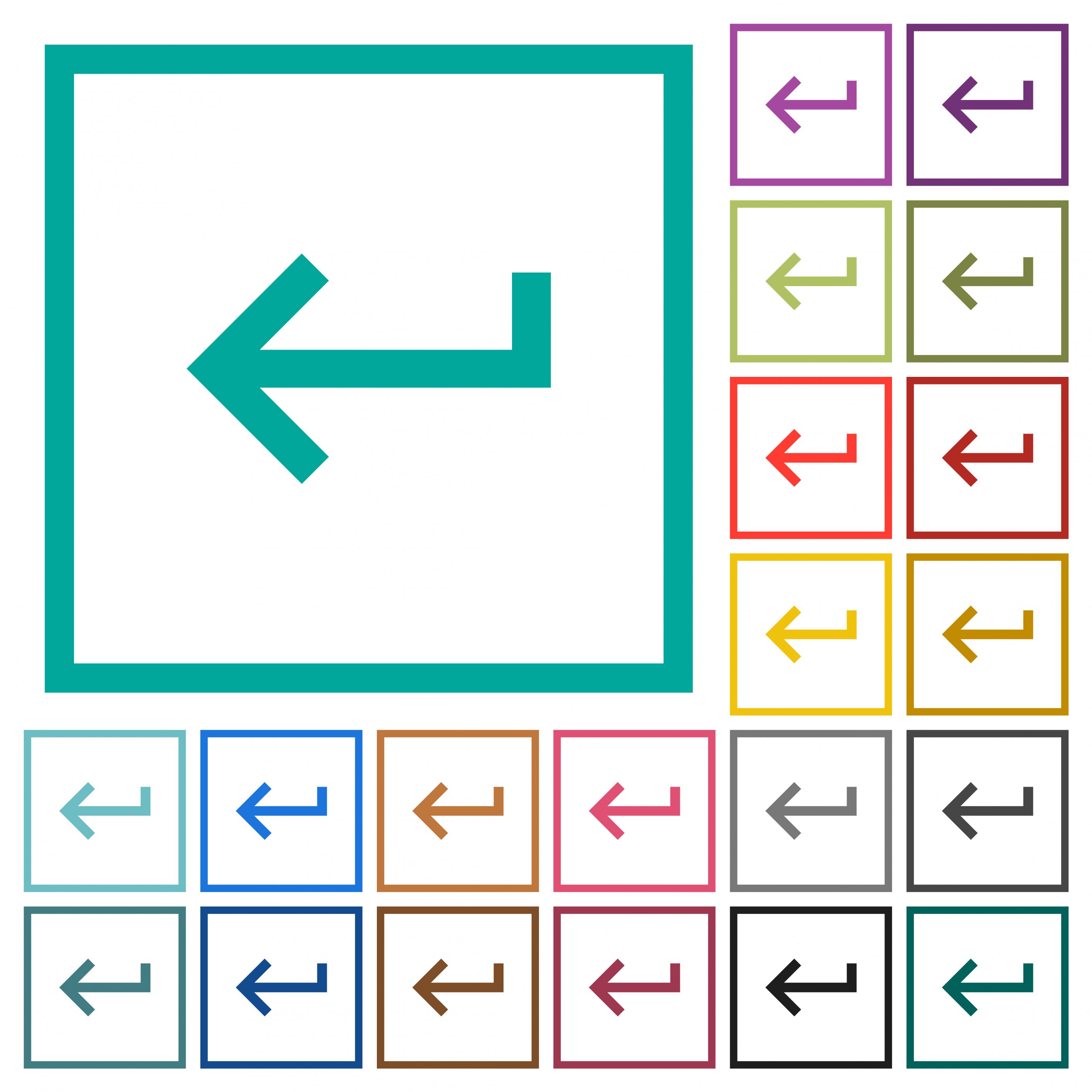 Keyboard return flat color icons with quadrant frames on white background - Free image
