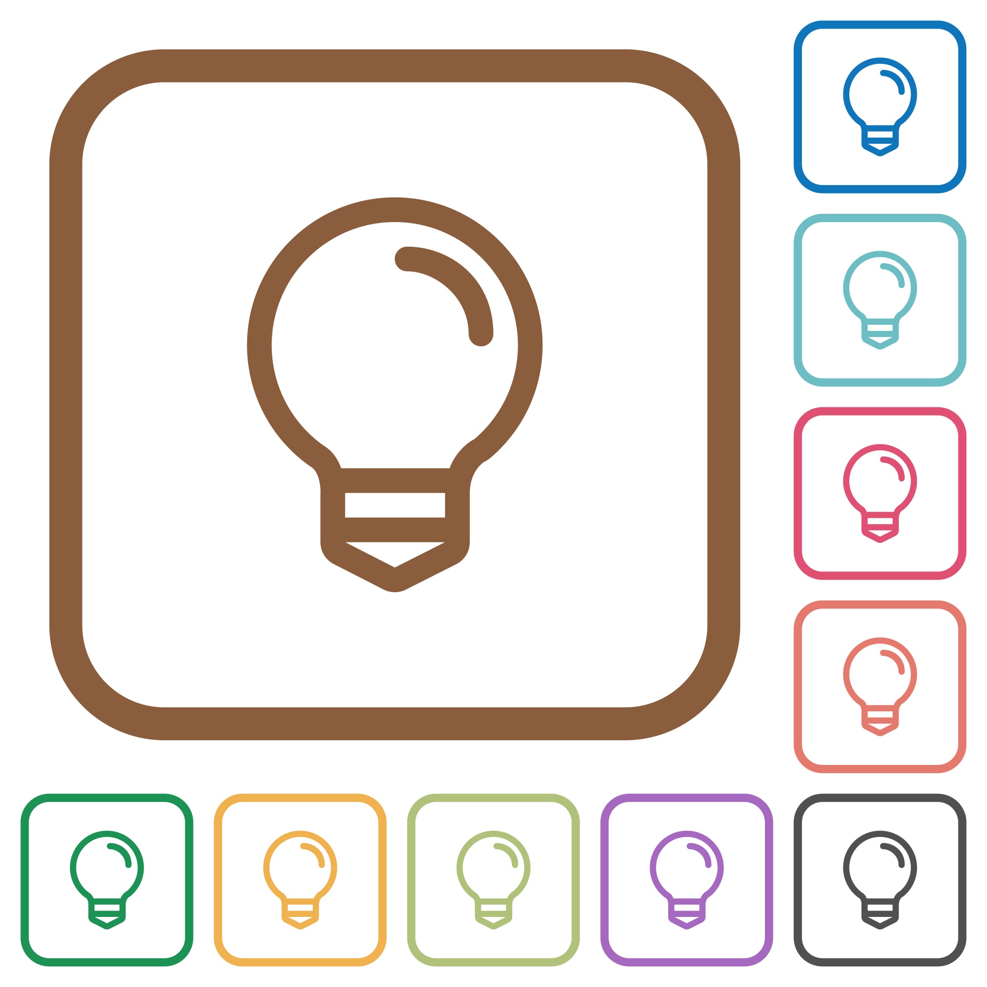 Light bulb simple icons in color rounded square frames on white background - Free image