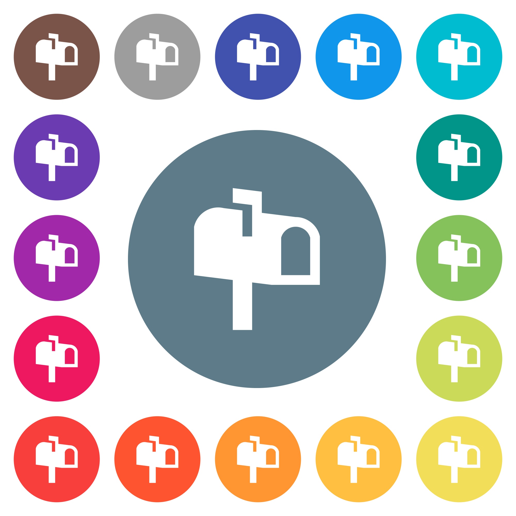 Mailbox flat white icons on round color backgrounds. 17 background color variations are included. - Free image