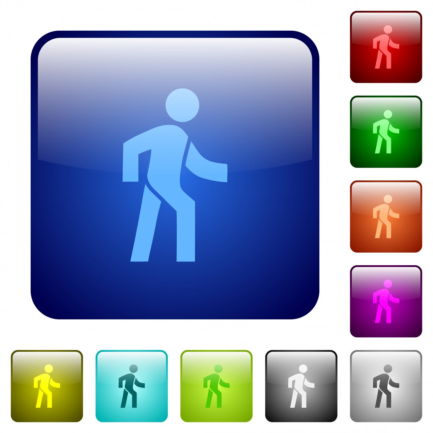 Man walking right icons in rounded square color glossy button set - Free image