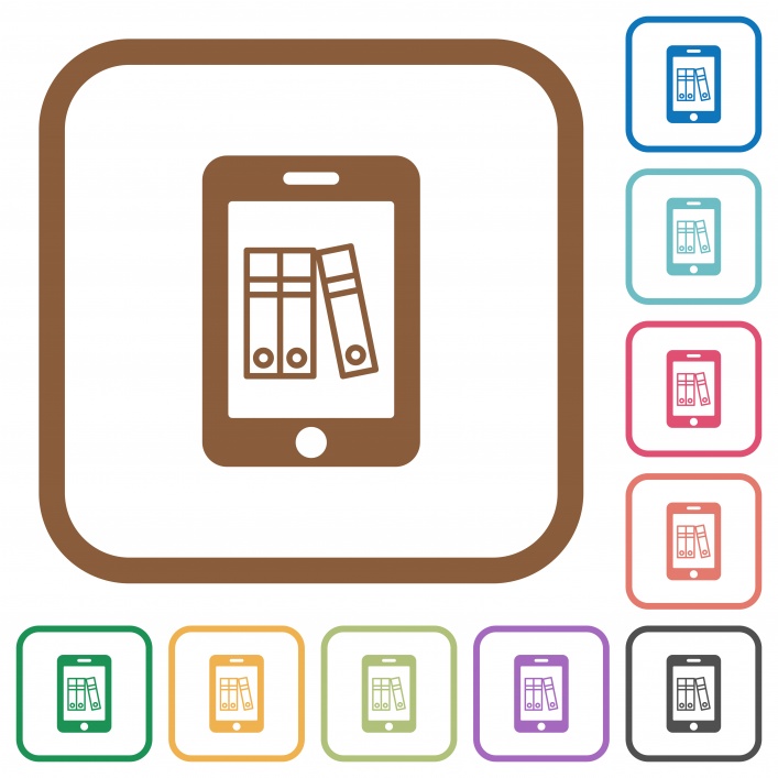 Mobile office simple icons in color rounded square frames on white background - Free image