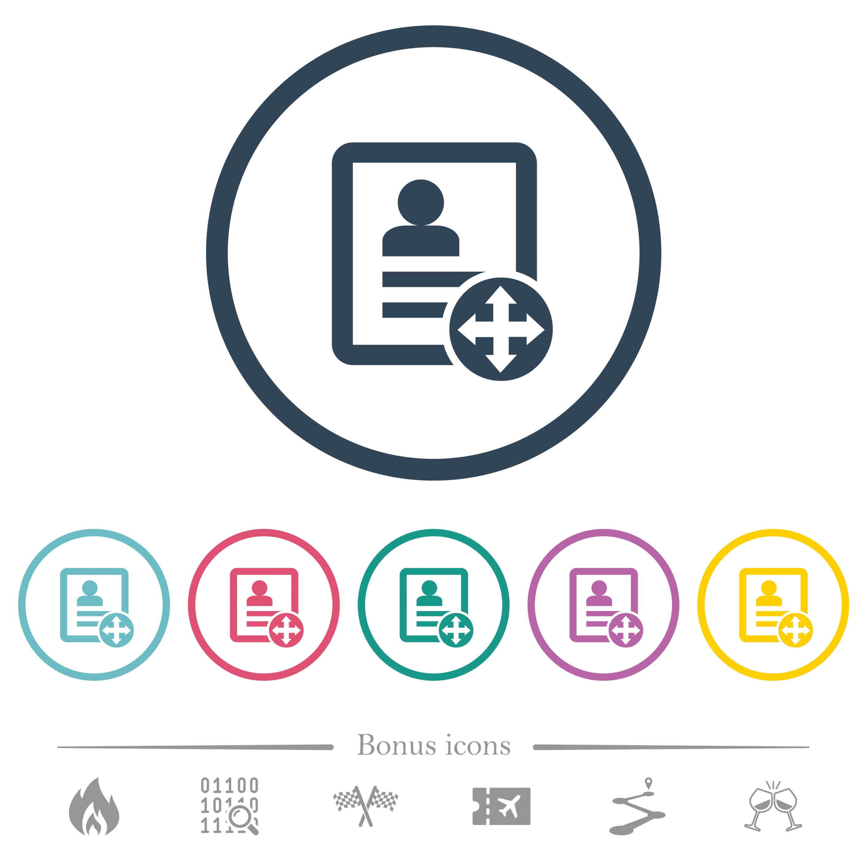 Move contact flat color icons in round outlines. 6 bonus icons included. - Free image