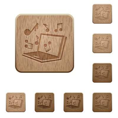 Set of carved wooden multimedia buttons in 8 variations. - Free image