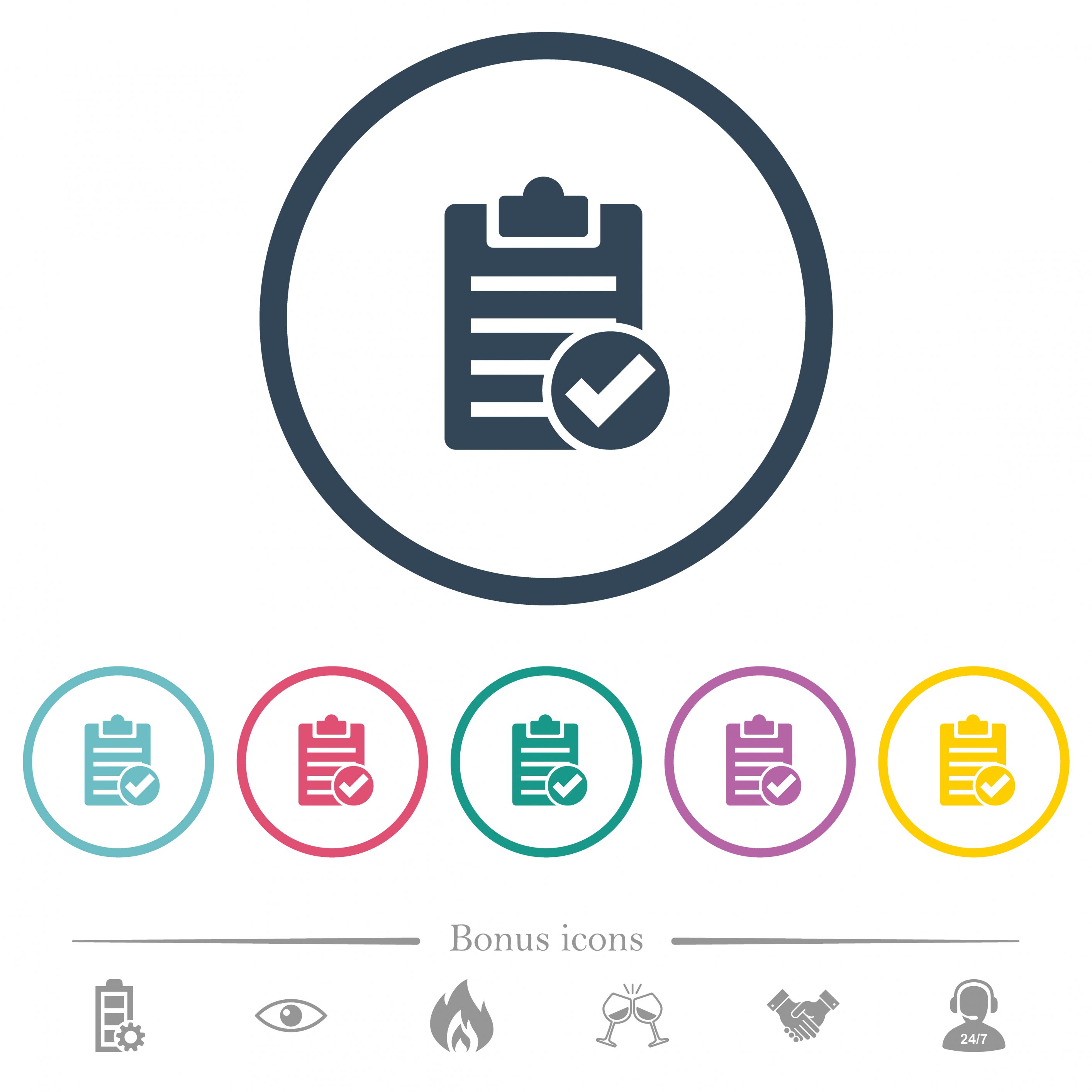 Note done flat color icons in round outlines. 6 bonus icons included. - Free image