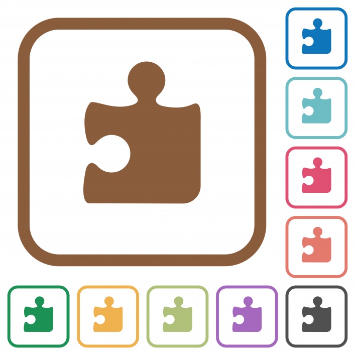 Puzzle simple icons in color rounded square frames on white background - Free image