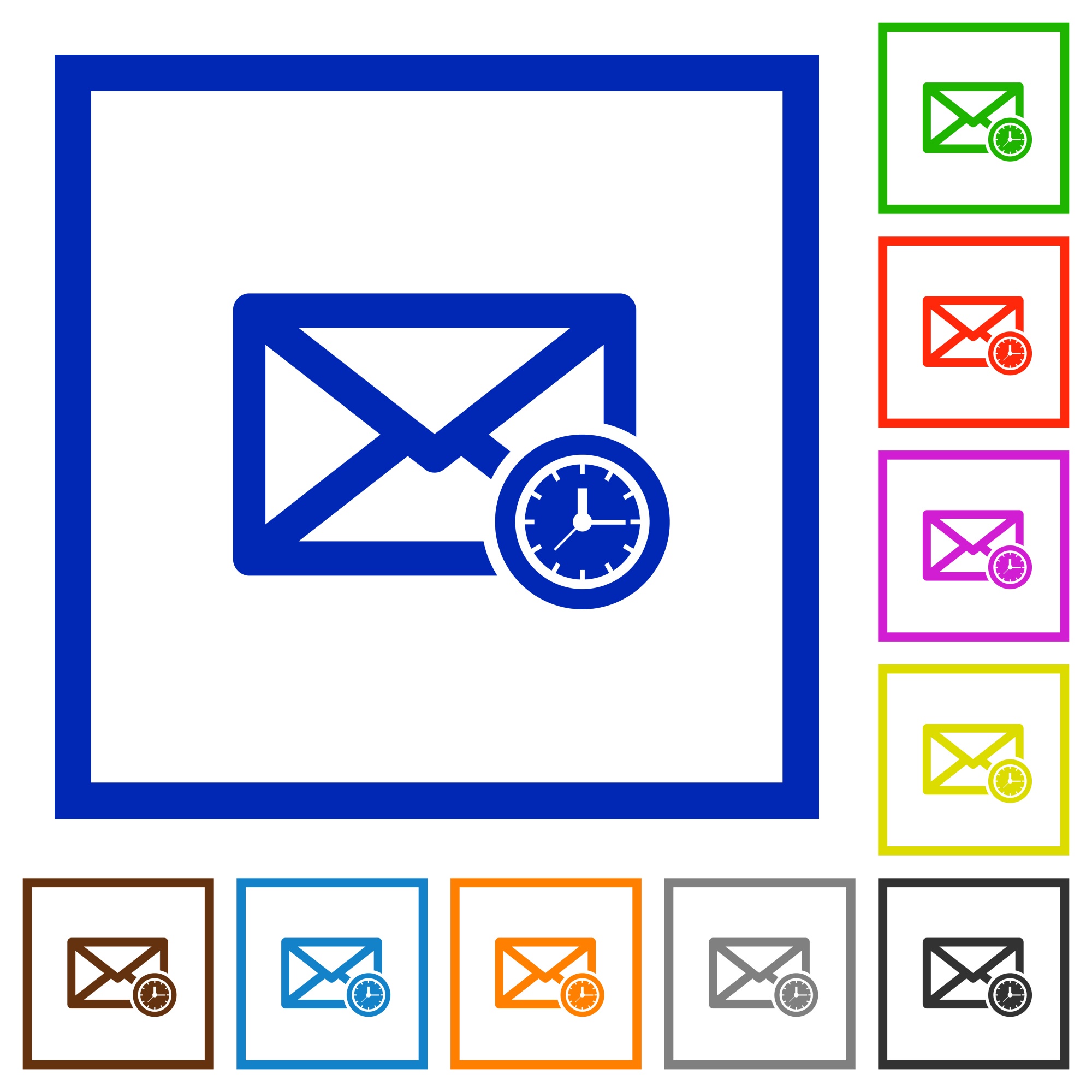 Queued mail flat color icons in square frames - Free image
