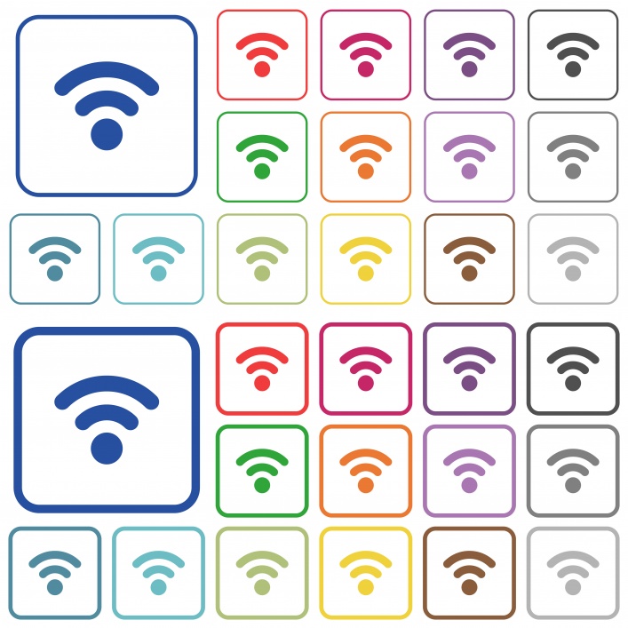 Radio signal color flat icons in rounded square frames. Thin and thick versions included. - Free image