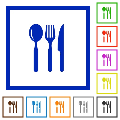 Set of color square framed restaurant flat icons - Free image