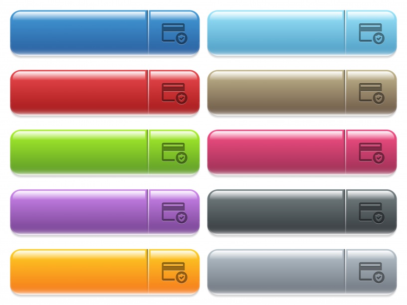 Safe credit card transaction engraved style icons on long, rectangular, glossy color menu buttons. Available copyspaces for menu captions. - Free image