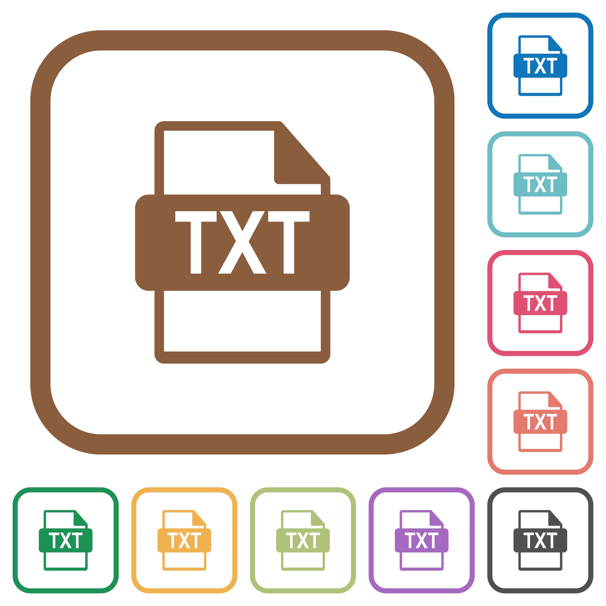 TXT file format simple icons in color rounded square frames on white background - Free image