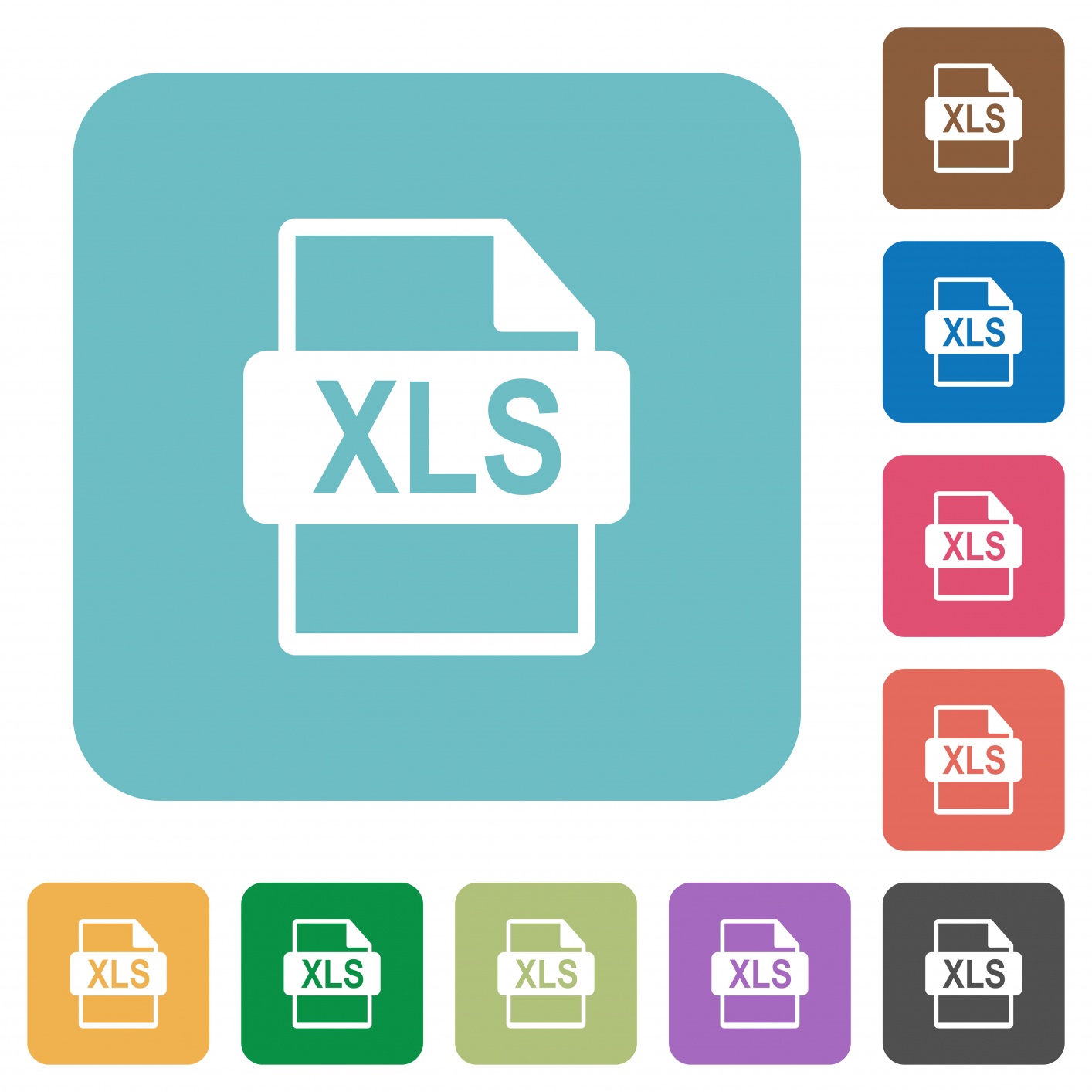 XLS file format white flat icons on color rounded square backgrounds - Free image