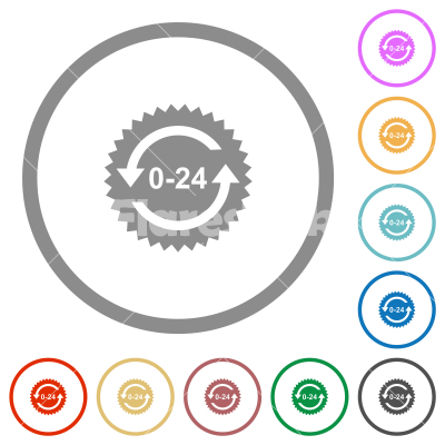 24 hours sticker with arrows flat icons with outlines - 24 hours sticker with arrows flat color icons in round outlines on white background