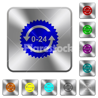 24 hours sticker with arrows rounded square steel buttons - 24 hours sticker with arrows engraved icons on rounded square glossy steel buttons