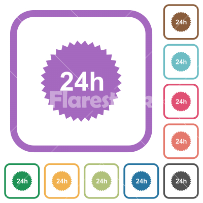 24h sticker simple icons - 24h sticker simple icons in color rounded square frames on white background