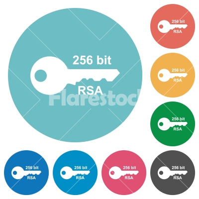 256 bit rsa encryption flat round icons - 256 bit rsa encryption flat white icons on round color backgrounds