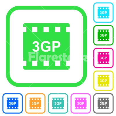 3gp movie format vivid colored flat icons - 3gp movie format vivid colored flat icons in curved borders on white background
