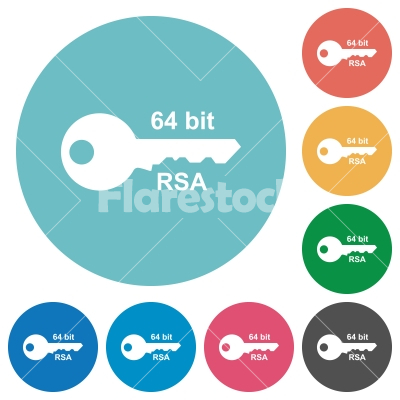 64 bit rsa encryption flat round icons - 64 bit rsa encryption flat white icons on round color backgrounds