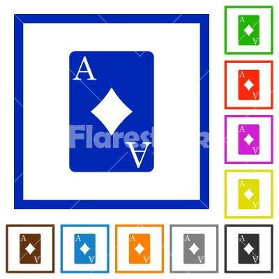 Ace of diamonds card flat framed icons - Ace of diamonds card flat color icons in square frames on white background