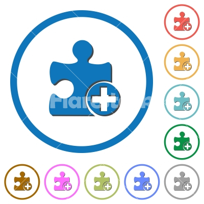 Add new plugin icons with shadows and outlines - Add new plugin flat color vector icons with shadows in round outlines on white background