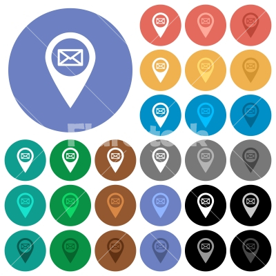 Address of GPS map location round flat multi colored icons - Address of GPS map location multi colored flat icons on round backgrounds. Included white, light and dark icon variations for hover and active status effects, and bonus shades on black backgounds.