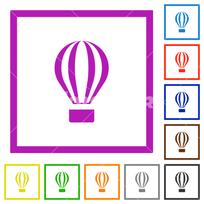 Air balloon flat framed icons - Air balloon flat color icons in square frames on white background