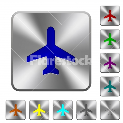 Airplane rounded square steel buttons - Airplane engraved icons on rounded square glossy steel buttons