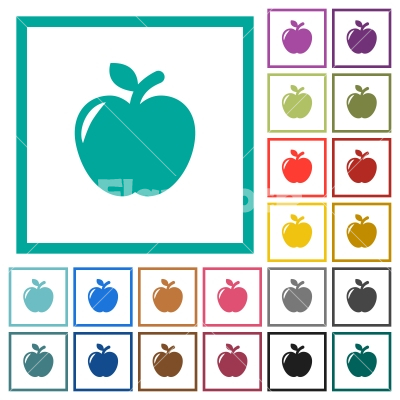 Apple flat color icons with quadrant frames - Apple flat color icons with quadrant frames on white background
