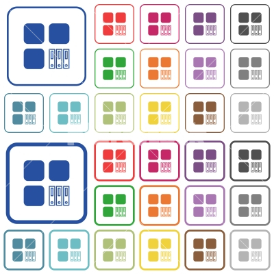 Archive component outlined flat color icons - Archive component color flat icons in rounded square frames. Thin and thick versions included.