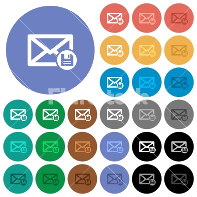 Archive mail round flat multi colored icons - Archive mail multi colored flat icons on round backgrounds. Included white, light and dark icon variations for hover and active status effects, and bonus shades on black backgounds.