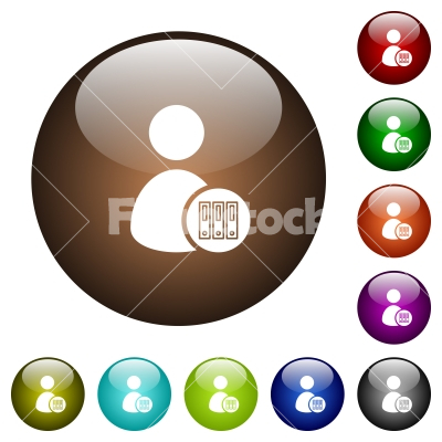 Archive user account color glass buttons - Archive user account white icons on round color glass buttons