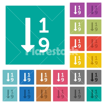 Ascending numbered list square flat multi colored icons - Ascending numbered list multi colored flat icons on plain square backgrounds. Included white and darker icon variations for hover or active effects.
