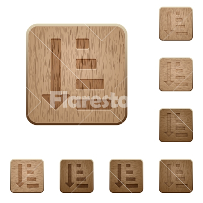 Ascending ordered list mode wooden buttons - Ascending ordered list mode icons on carved wooden button styles