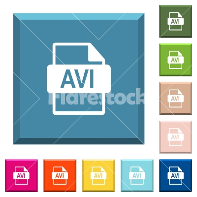 AVI file format white icons on edged square buttons - AVI file format white icons on edged square buttons in various trendy colors