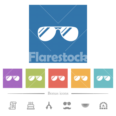 Aviator sunglasses with glosses flat white icons in square backgrounds - Aviator sunglasses with glosses flat white icons in square backgrounds. 6 bonus icons included.