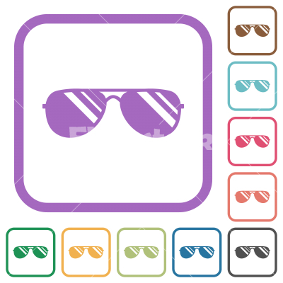 Aviator sunglasses with glosses simple icons - Aviator sunglasses with glosses simple icons in color rounded square frames on white background