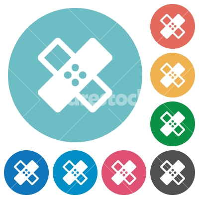 Band aid flat round icons - Band aid flat white icons on round color backgrounds