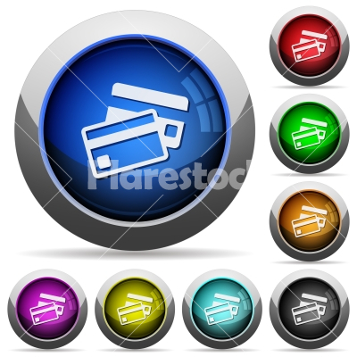 Bank card button set - Set of round glossy bank card buttons. Arranged layer structure.