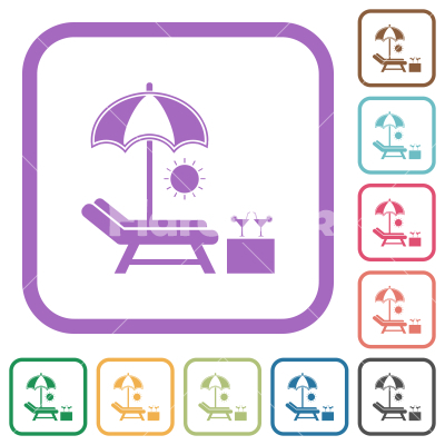 Beach sunbed umbrella cocktail simple icons - Beach sunbed umbrella cocktail simple icons in color rounded square frames on white background